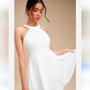 Lulus Lovers Game White Lace Skater Dress Size Large